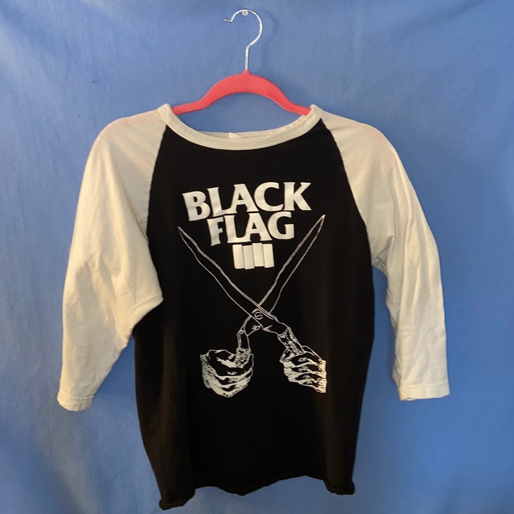 Blck Flag Graphic Tee - Black and White Long Sleeve Tultex T-Shirt